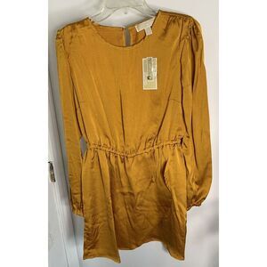 MICHAEL KORS Blouson Sleeve Satin‎ Flounce Dress Marigold Size Medium